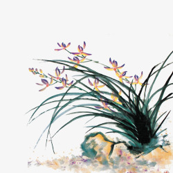 手绘中国风兰花元素素材