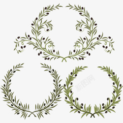 三个卡通橄榄枝花环边框装饰素材