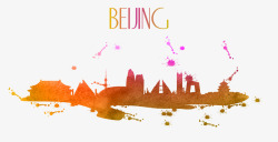 北京水彩城市剪影素材