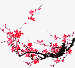 手绘中秋节红梅花树枝素材