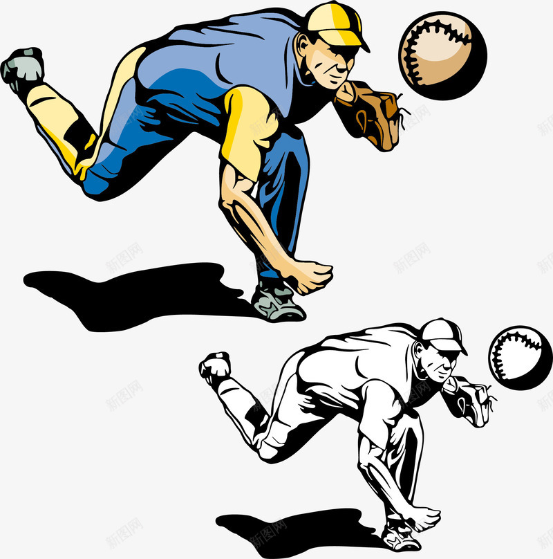 漫画风格棒球运动矢量图ai免抠素材_88icon https://88icon.com 棒球 漫画 运动 运动员 矢量图