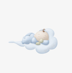 手绘婴儿在白云里睡觉素材