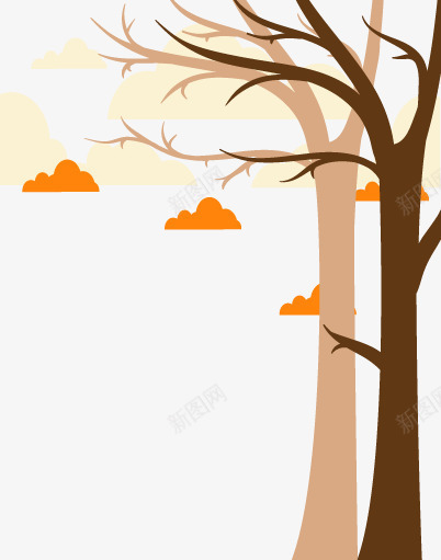 两棵树片png免抠素材_88icon https://88icon.com 云朵 大树 暖色 树枝 母子树