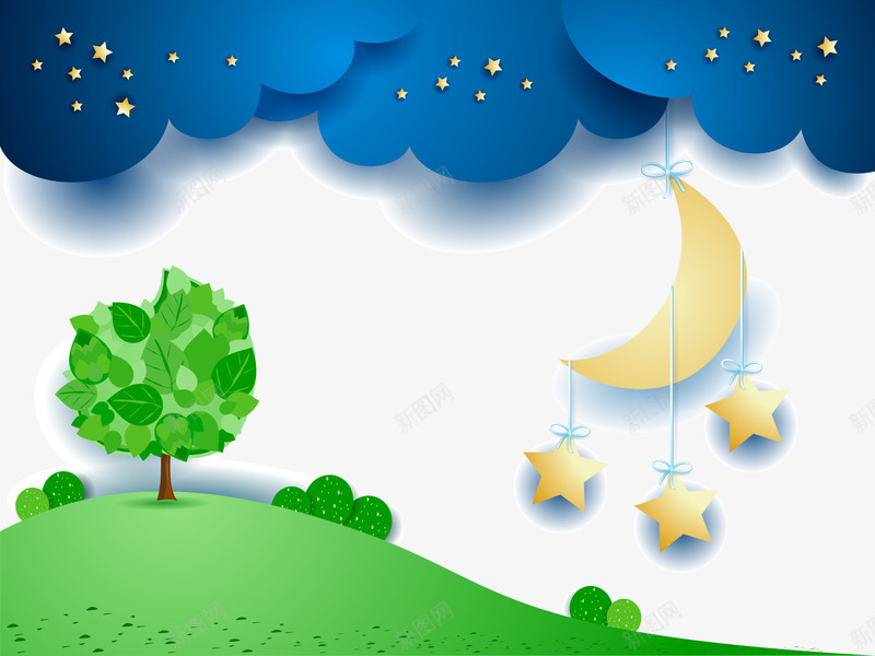 卡通童趣梦幻云朵背景装饰png免抠素材_88icon https://88icon.com 卡通 月亮星星 树木 梦幻云朵 童趣 绿色 背景装饰矢量图 蓝色背景云朵