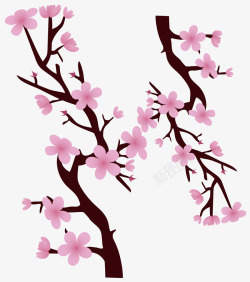 装饰粉色手绘樱花树枝素材