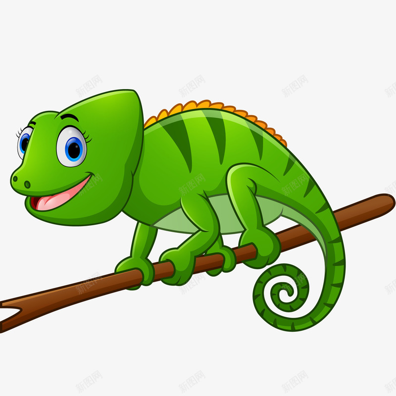 绿色的变色龙矢量图ai免抠素材_88icon https://88icon.com 动物 变色龙 树枝上的动物 绿色 蜥蜴 矢量图