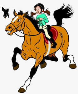 卡通手绘女孩子骑马的画面素材
