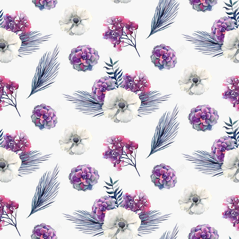 水彩花朵底纹png免抠素材_88icon https://88icon.com 创意 底纹 白色花朵 紫色 花卉 花朵 装饰图案 鲜花
