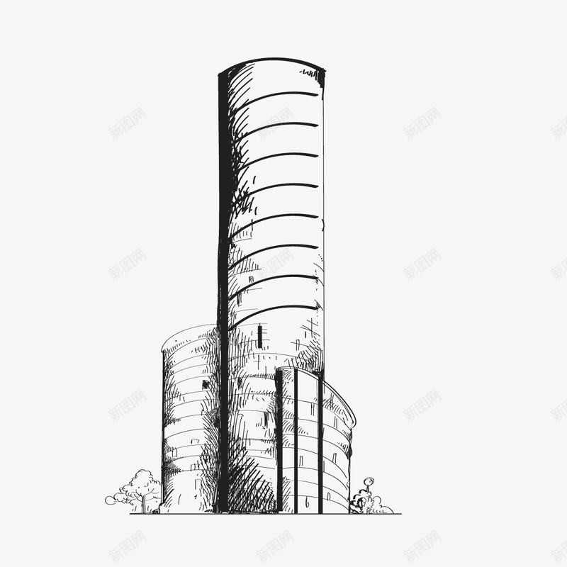 手绘线描建筑高楼大厦png免抠素材_88icon https://88icon.com 商务楼 城市建筑 工业设计 房屋房子设计 楼房