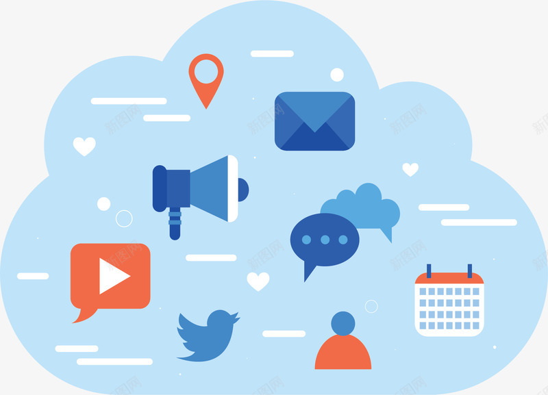 蓝色云朵网络社交矢量图ai免抠素材_88icon https://88icon.com 云存储 云端 矢量png 社交 社交媒体 网络社交 矢量图