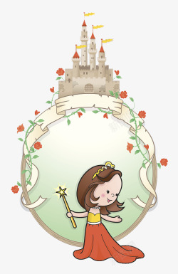 卡通手绘插图穿礼服的小公主素材