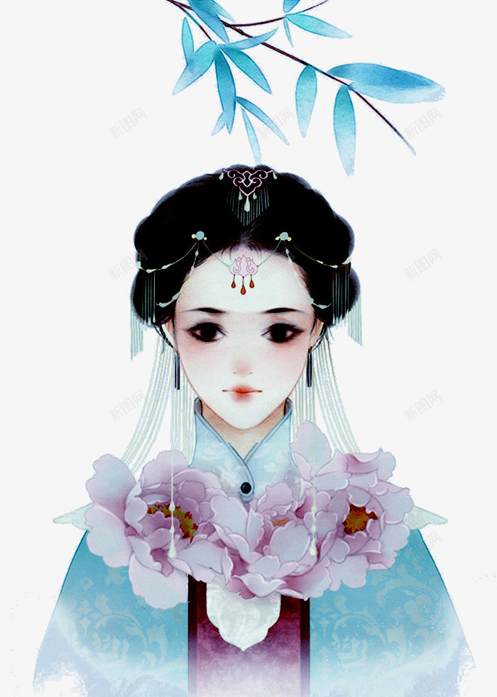 彩绘中国风美女psd免抠素材_88icon https://88icon.com 中国风 复古 女性 手绘美女 水彩 竹叶