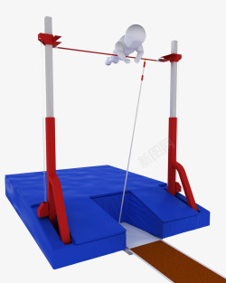 撑杆跳比赛简洁卡通3D白色小人过杆撑杆跳高清图片