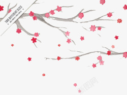 可爱水彩树枝与樱花素材