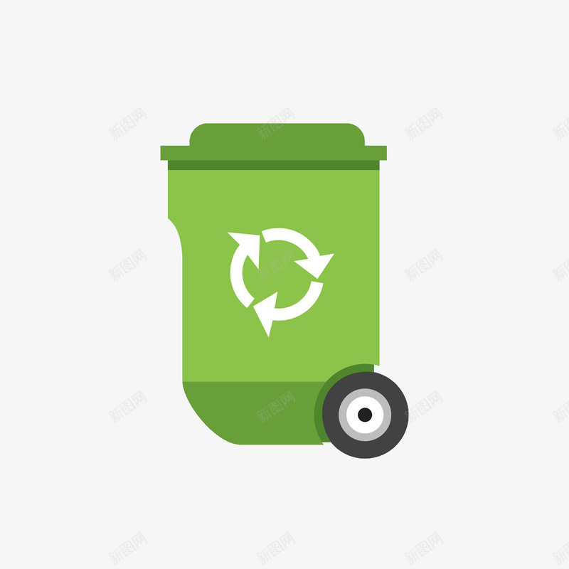 环保绿色城市垃圾桶png免抠素材_88icon https://88icon.com 三角 回收 垃圾箱 循环 扁平化 环保 轮子