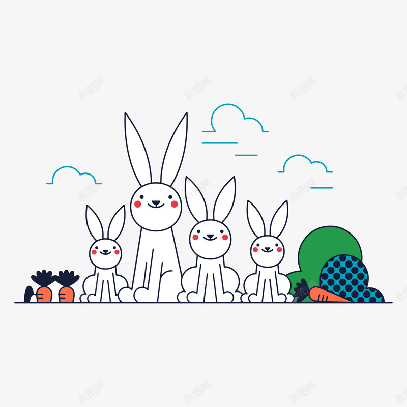 线条画的兔子png免抠素材_88icon https://88icon.com 兔子 兔子简笔画 兔年 大耳兔 白云 胡萝卜