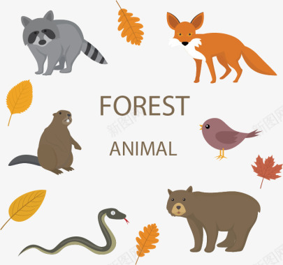 树林树林中的动物矢量图图标图标