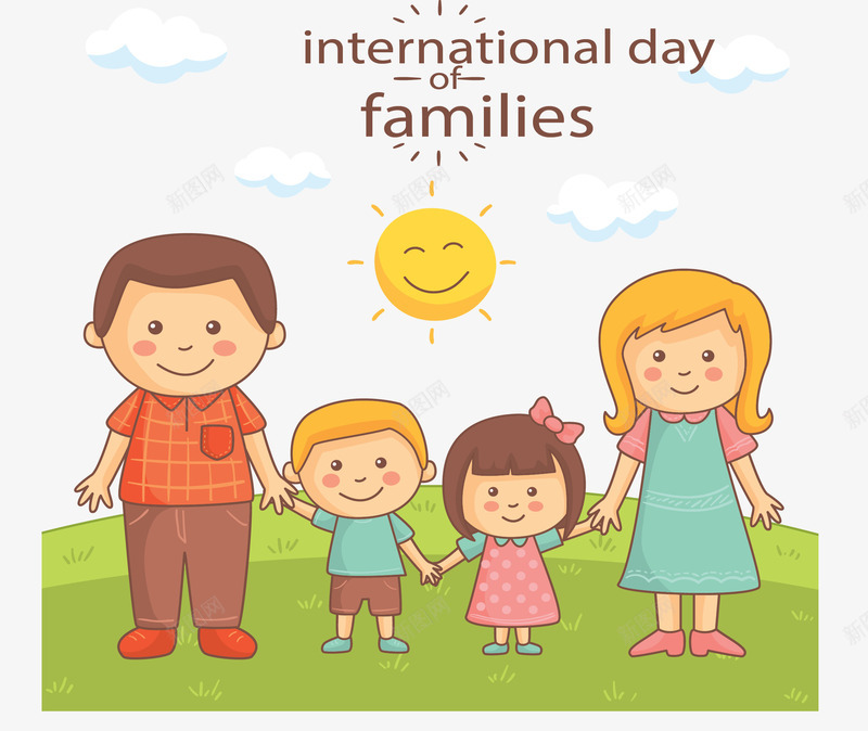 卡通国际家庭日四口之家矢量图ai免抠素材_88icon https://88icon.com 云朵 儿女双全 儿子 国际家庭日 太阳 女儿 妈妈 我的家人 爸爸 牵手 矢量图 花卉 草地
