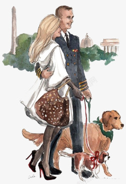 欧美插画素材散步的夫妻高清图片