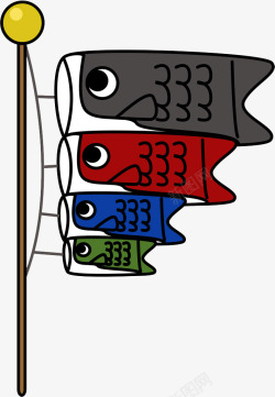黑色图案日本折扇简洁插画风格四色鲤鱼旗高清图片