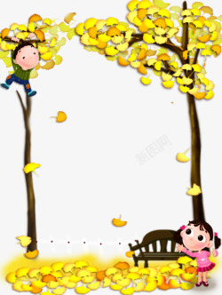 儿童卡通金色树枝相框素材