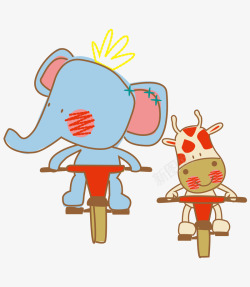 卡通手绘简洁小象骑车素材