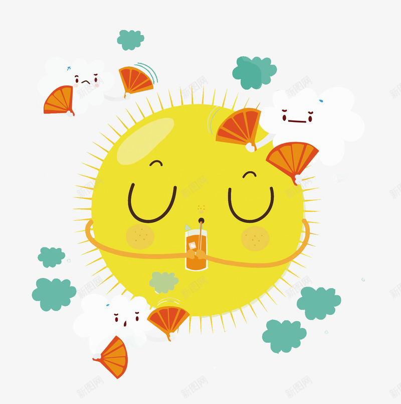 伺候太阳png免抠素材_88icon https://88icon.com PNG PNG免费下载 PNG图片 云朵 伺候 卡通 太阳 扇子 扇风 饮料