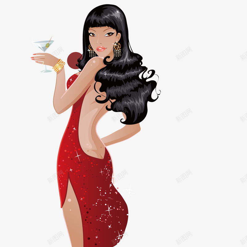 端着红酒的美女插图矢量图ai免抠素材_88icon https://88icon.com 插图 红酒 美女 矢量图