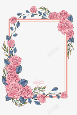 三八节手绘玫瑰花花环装饰背景插素材