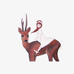 白裙女孩骑着鹿的女孩高清图片