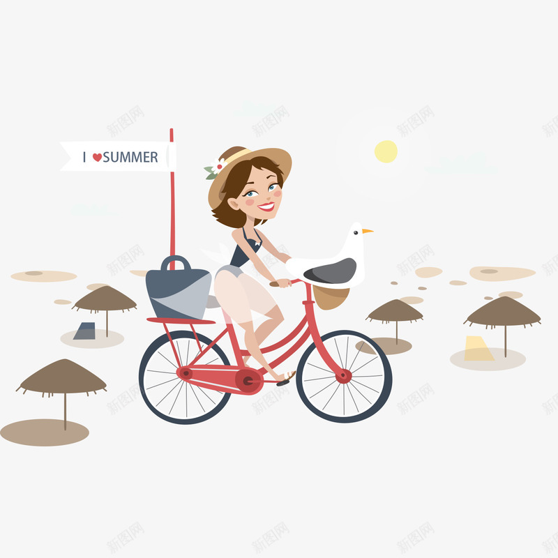 骑着策划兜风的女子png免抠素材_88icon https://88icon.com 兜风 卡通 手绘 旅行 沙滩 海边 红色自行车 美女