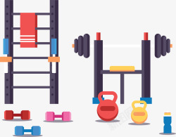 健身房多种健身器材矢量图素材