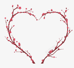 红色水彩绘心形手绘水彩绘红色爱心植物花环高清图片