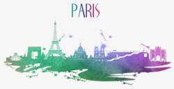 巴黎水彩城市剪影素材