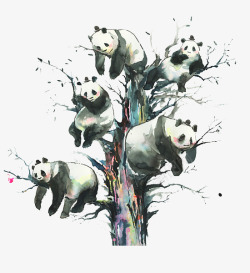 熊猫的图案树枝上的熊猫图案高清图片
