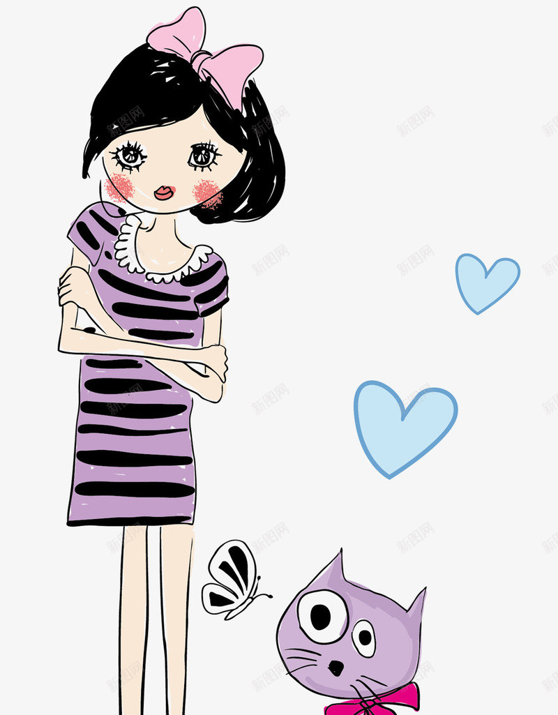 卡通手绘穿紫色裙子的女孩与猫咪png免抠素材_88icon https://88icon.com 儿童 动物 卡通人物 卡通女孩 卡通手绘穿紫色裙子的女孩与猫咪 女生 手绘女孩 猫咪 简笔画 素描 美女