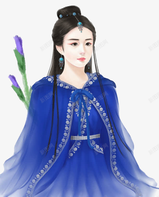 手绘紫衣女子png免抠素材_88icon https://88icon.com 中国风 古代 古装 女 手绘 插画 美女 蓝