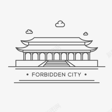 中国梦图片手绘黑色卡通紫禁城图标图标
