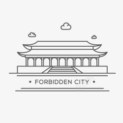 图标1景点旅游手绘黑色卡通紫禁城图标高清图片