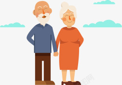 老年夫妻卡通微笑的夫妻和云朵高清图片