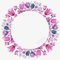 手绘粉色花朵圆形花框装饰素材