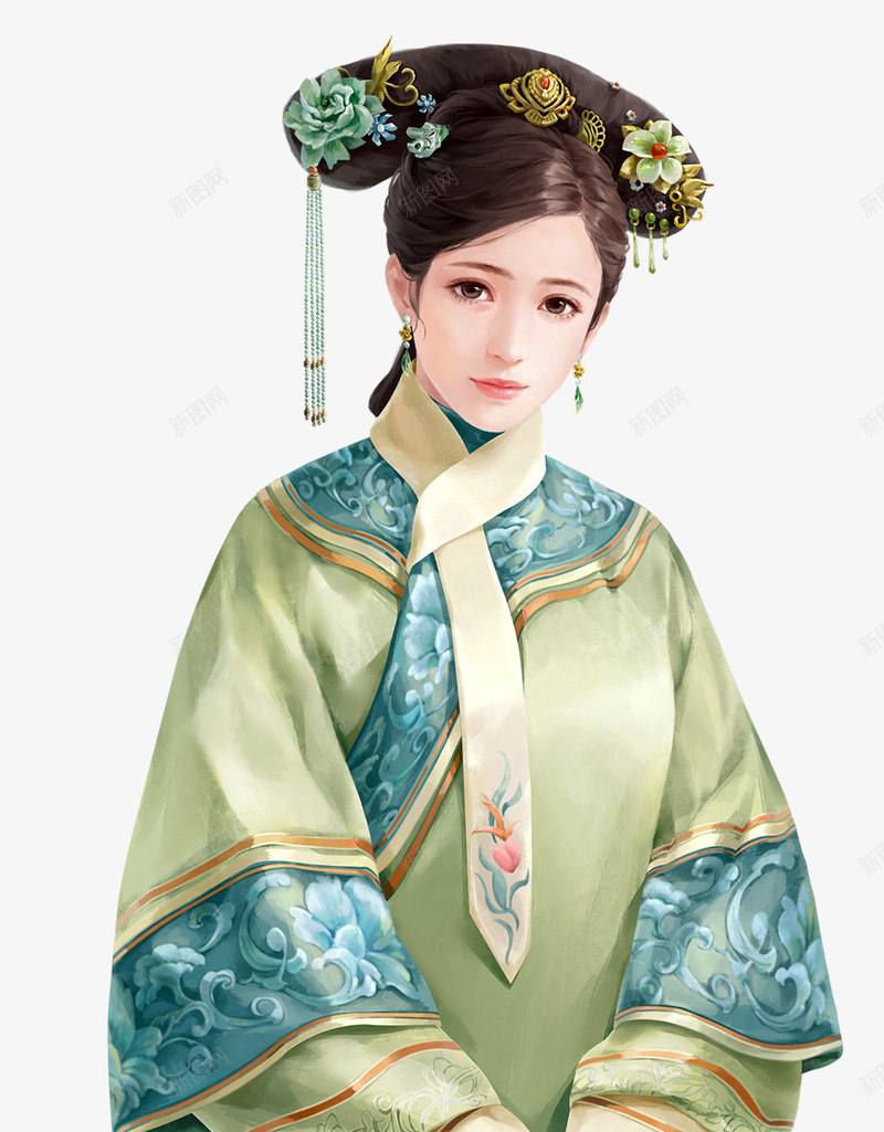 绿色复古服饰古典美女png免抠素材_88icon https://88icon.com 古典 复古 服饰 绿色 美女