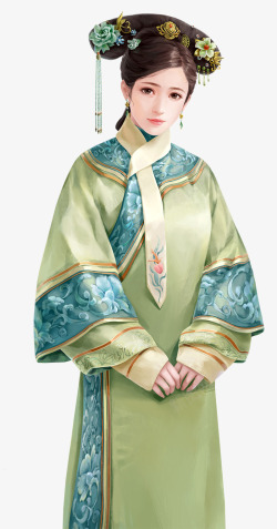 绿色复古服饰古典美女素材