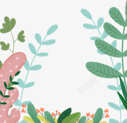 清新文艺风装饰边框插图花卉树叶素材