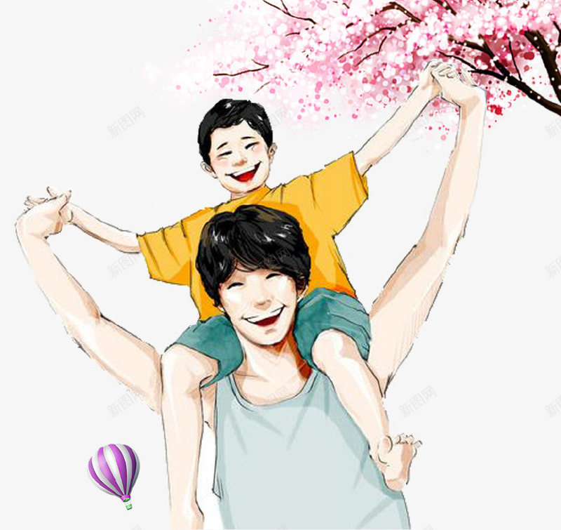 手绘父子海报插画psd免抠素材_88icon https://88icon.com 手绘 插画 樱花 欢乐 气球 海报 父亲节 父子