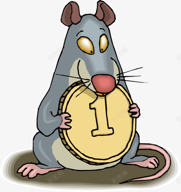 灰色拿着一元硬币的老鼠矢量图ai免抠素材_88icon https://88icon.com 一元硬币 手绘 灰色 简洁 老鼠 矢量图