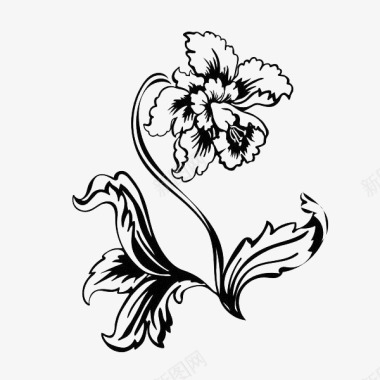 花卉墨点素材手绘黑色花卉图标图标