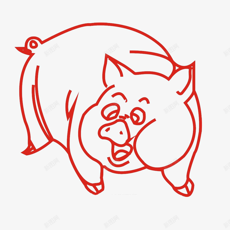 红色线猪简笔画png免抠素材_88icon https://88icon.com 动物剪影 动物简笔画 手绘动物 猪剪影 猪简笔画 简洁 红色线简笔画