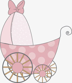 手绘粉色婴儿车蝴蝶结素材