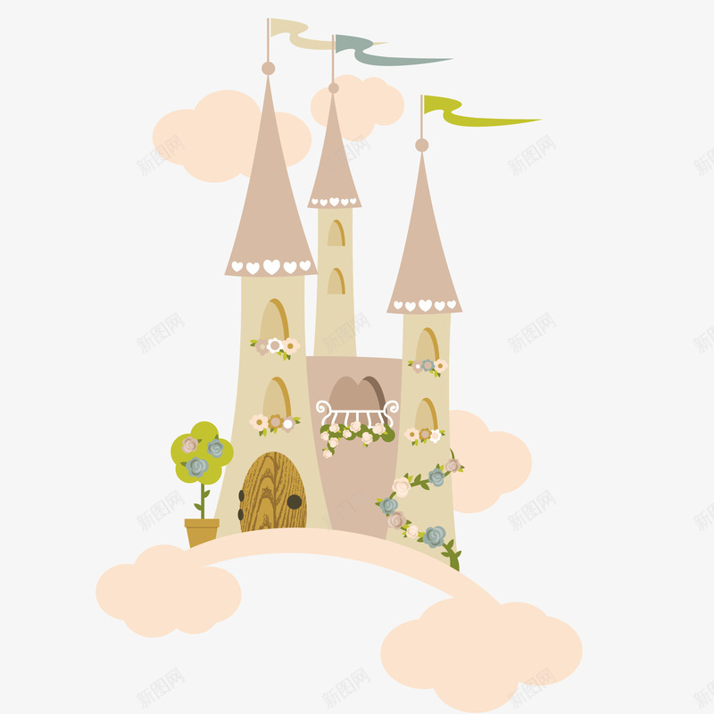 手绘卡通童话故事城堡png免抠素材_88icon https://88icon.com 云朵 卡通 少女心 手绘 森林城堡 童话故事 绿植 肉粉色 蛋糕城堡 飘扬的旗子